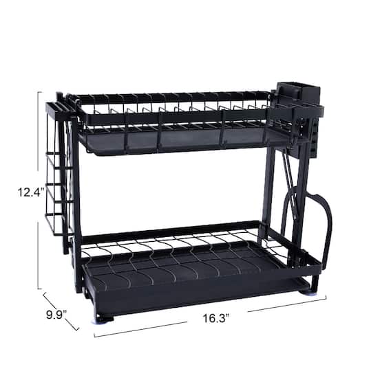 Household Essentials 12" Black Metal 2-Tier Countertop Caddy with Cutouts